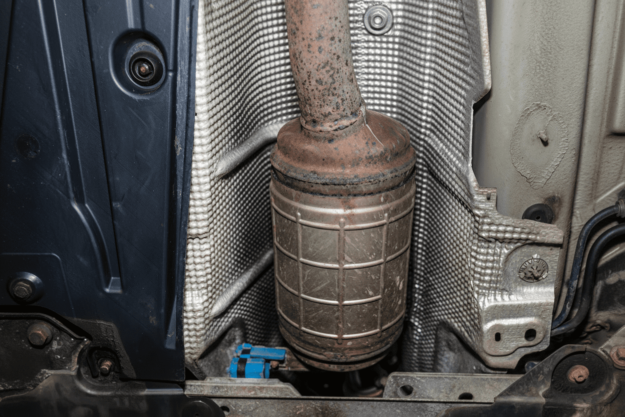Diesel vehicle undergoing DPF inspection at specialist service centre