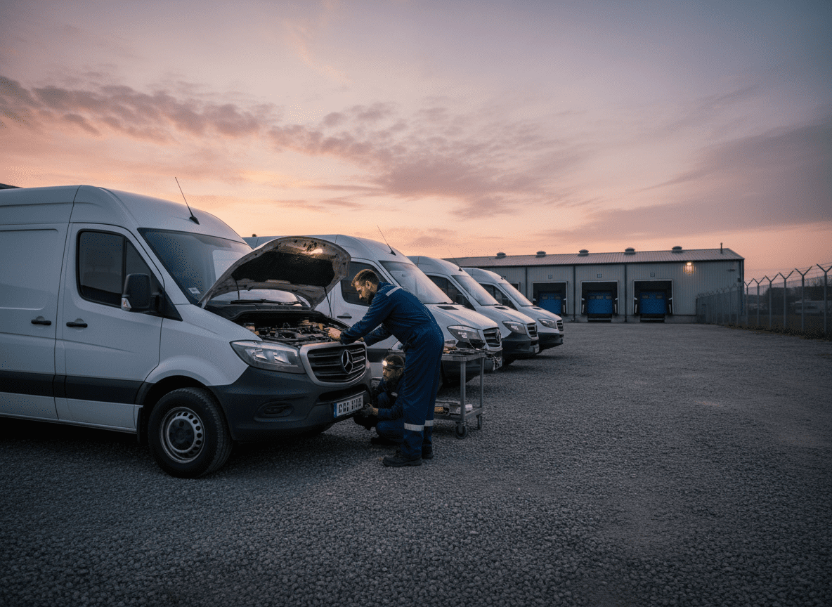 Technician performing DPF cleaning on a diesel van at specialist garage