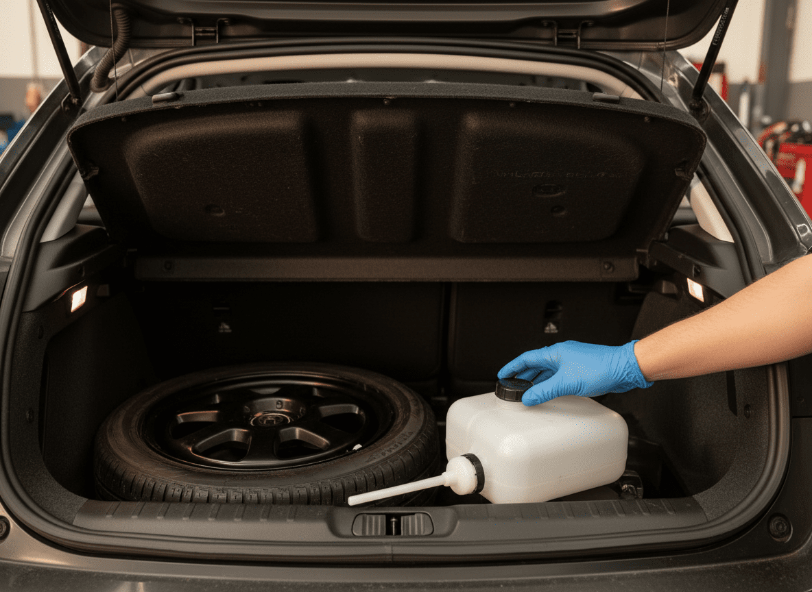 DPF additive tank in vehicle boot — cerium-based fuel additive for DPF regeneration