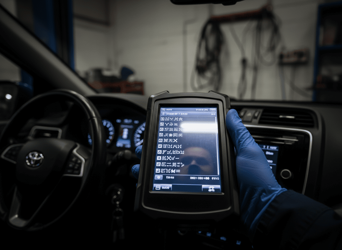 OBD scanner screen displaying live diesel engine fault codes
